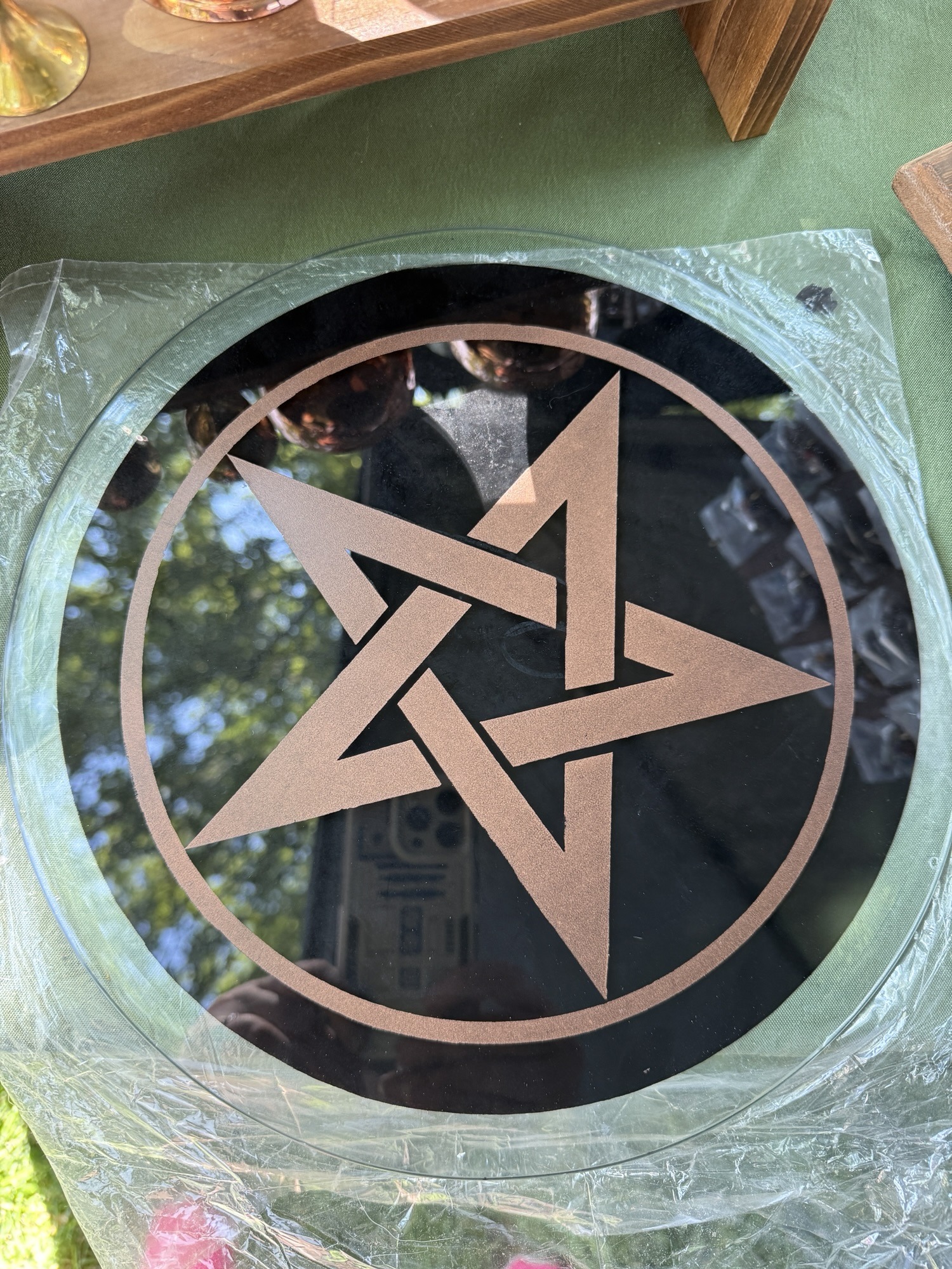 Black & Gold Glass Pentacle Altar Plate