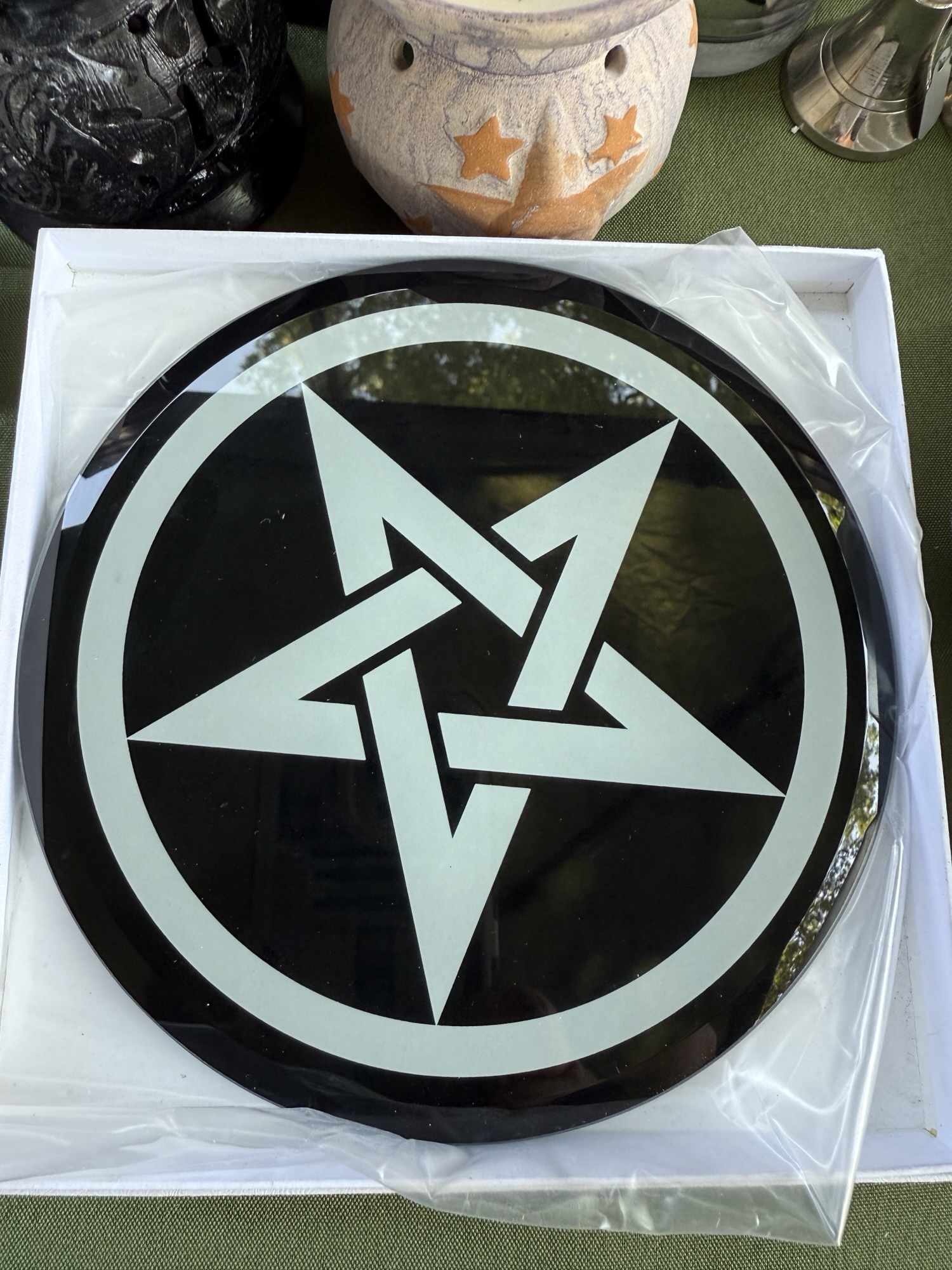 Black & Silver Glass Pentacle Altar Plate
